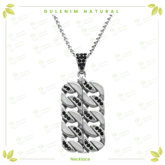 قلادة-من-الفضة-للرجال-بحجر-العقيق-الاسودMen's stainless steel necklace with black onyx stone