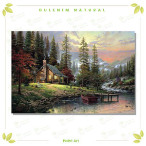 لوحة-قماشية-لمنظر-طبيعي-منزل-على-ضفاف-بحيرة-غابةCanvas Painting Landscape House Lakeside Forest